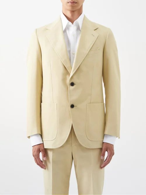 Cotton-gabardine Single-breasted Suit Jacket - Mens - Beige