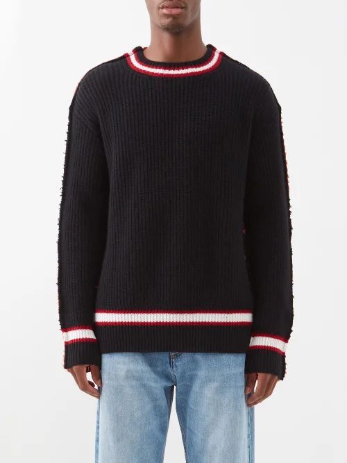 Colour-block Exposed-seam Alpaca Sweater - Mens - Black Multi