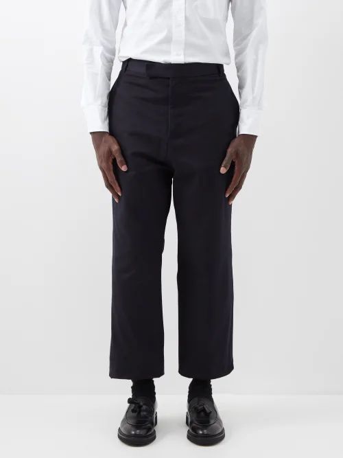 Cotton-twill Straight-leg Trousers - Mens - Navy