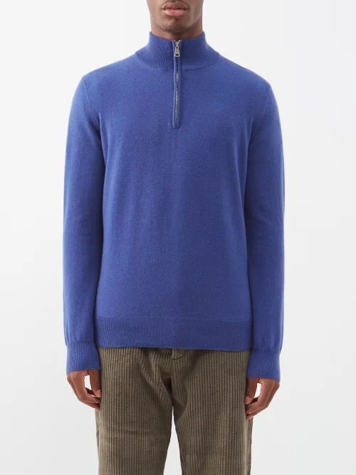 Half-zip Cashmere Sweater - Mens - Blue