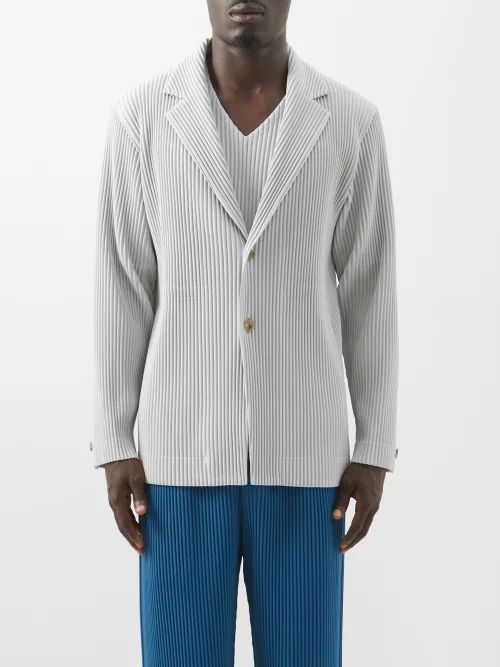 Single-breasted Technical-pleated Jacket - Mens - Light Grey