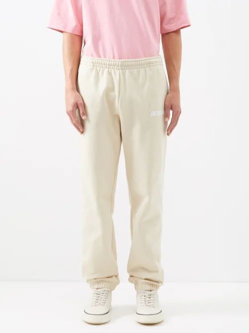 Logo-print Organic Cotton-jersey Track Pants - Mens - Light Beige