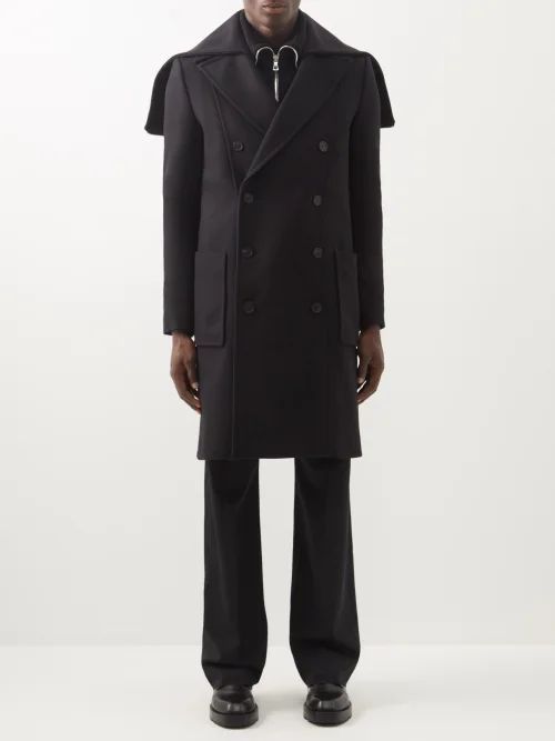 Double-breasted Wool-blend Coat - Mens - Black