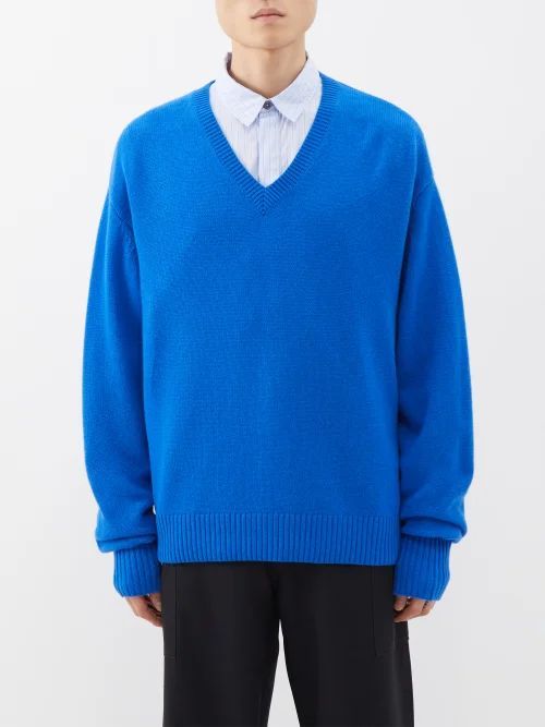 Davis Wool-blend V-neck Sweater - Mens - Blue