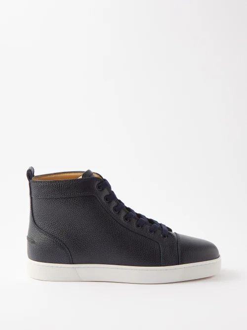 Louis Grained-leather High-top Trainers - Mens - Blue Navy