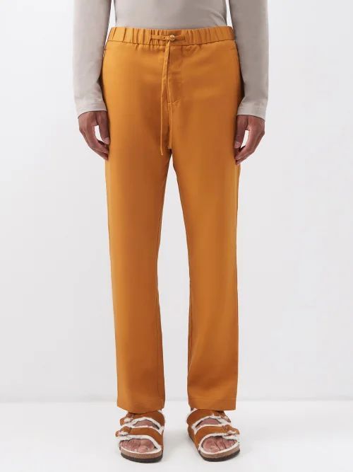 Oscar Drawstring-waist Twill Trousers - Mens - Brown
