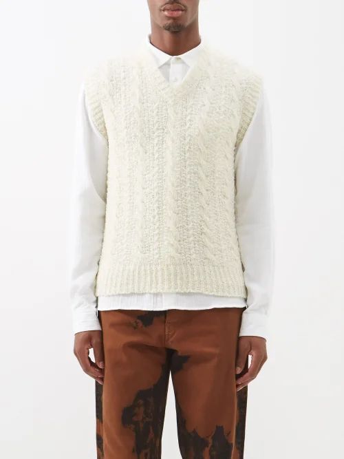 Cable-knit Sweater Vest - Mens - White