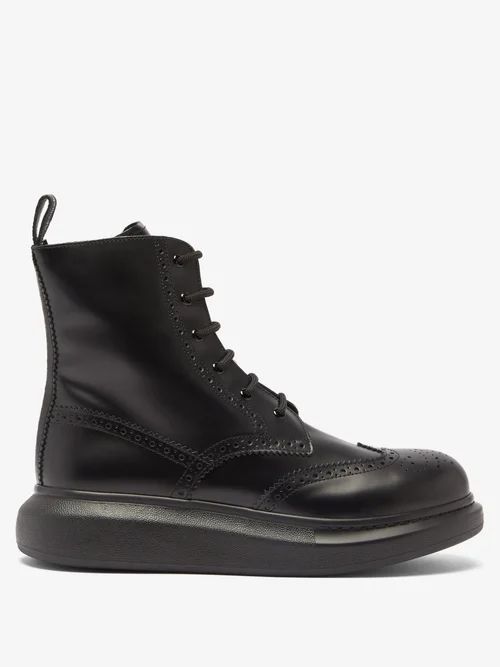 Alexander Mcqueen - Hybrid Chunky-sole Leather Brogue Boots - Mens - Black
