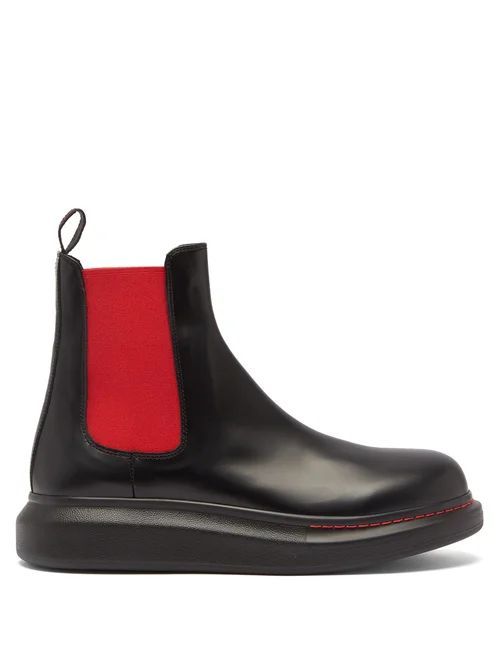 Alexander Mcqueen - Hybrid Exaggerated-sole Leather Chelsea Boots - Mens - Black Red