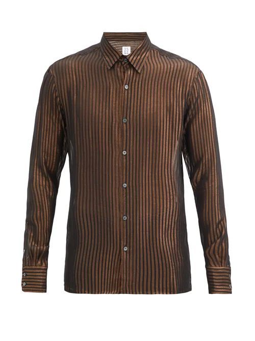 73 London - Metallic-striped Silk-blend Organza Shirt - Mens - Brown
