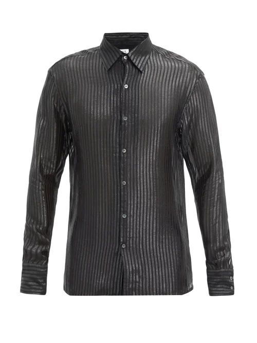 73 London - Sheer And Glitter-striped Silk-blend Twill Shirt - Mens - Black Multi