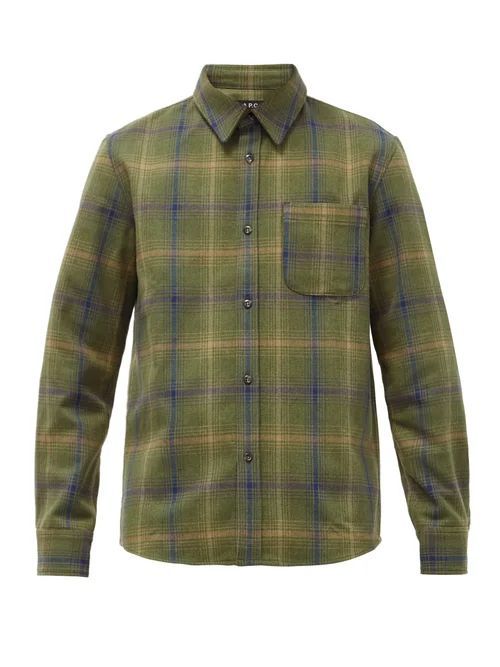 A.P.C. - Trek Check Wool-blend Overshirt - Mens - Khaki