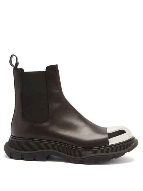 Alexander Mcqueen - Tread Metal Toe-cap Leather Chlesea Boots - Mens - Black Silver