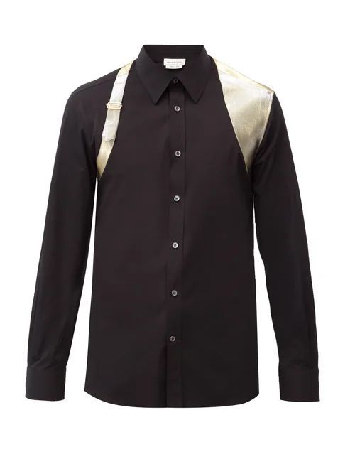 Alexander Mcqueen - Metallic-harness Cotton-blend Shirt - Mens - Black