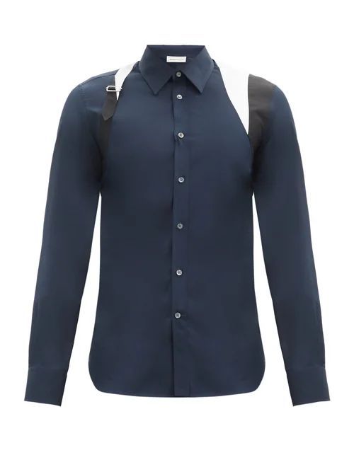 Alexander Mcqueen - Harness Cotton-poplin Shirt - Mens - Navy