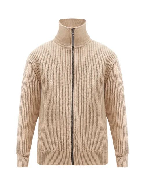 Acne Studios - High-neck Cotton-blend Ribbed-knit Cardigan - Mens - Light Beige