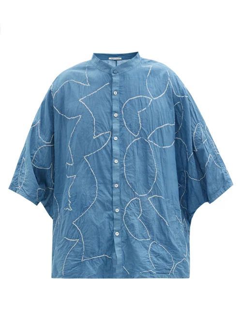 11.11 / Eleven Eleven - Bandhani-dyed Organic-cotton Shirt - Mens - Blue