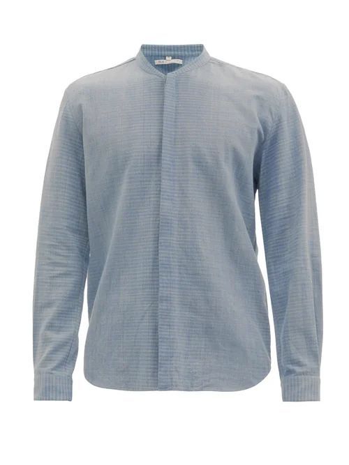 11.11 / Eleven Eleven - Striped Organic-cotton Canvas Shirt - Mens - Light Indigo