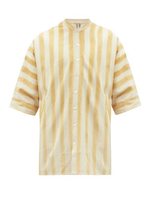 11.11 / Eleven Eleven - Striped Organic Cotton-twill Shirt - Mens - Yellow Multi