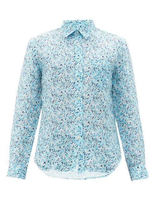 120% Lino - Floral-print Linen Shirt - Mens - Blue Multi