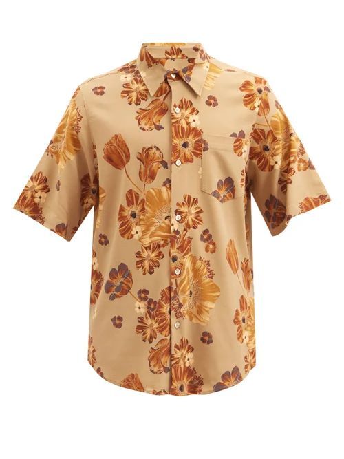 Ami - Floral-print Short-sleeve Shirt - Mens - Beige