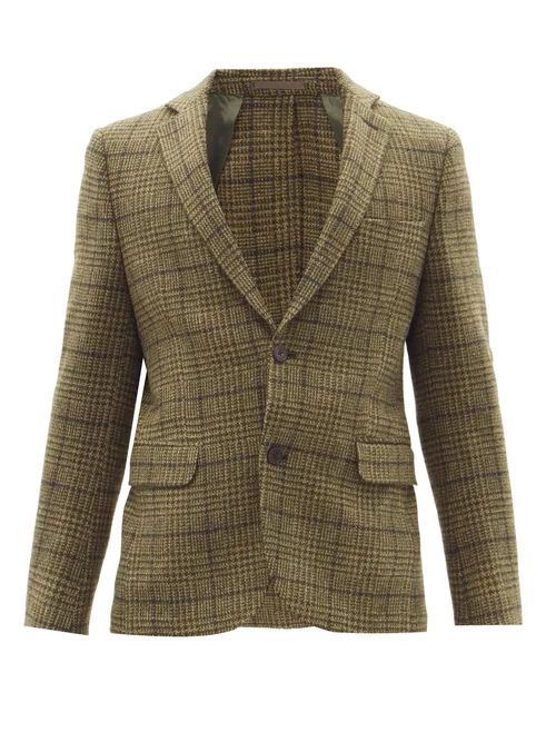 375 Single-breasted Check Wool Jacket - Mens - Khaki Multi