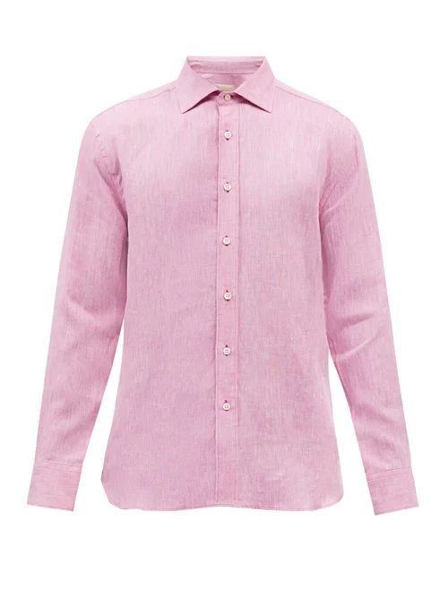 120% Lino - Linen Shirt - Mens - Pink