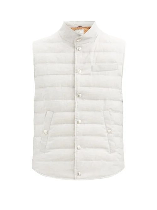 Brunello Cucinelli - High-neck Quilted-cotton Down Gilet - Mens - Light Grey