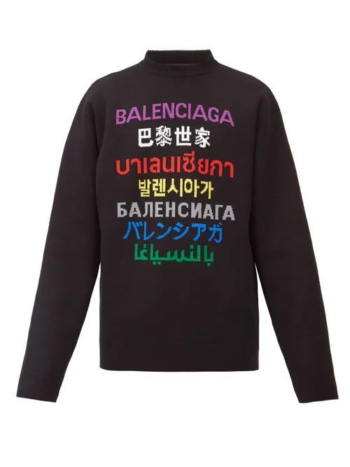 Balenciaga - Languages Logo-jacquard Wool-blend Sweater - Mens - Black Multi