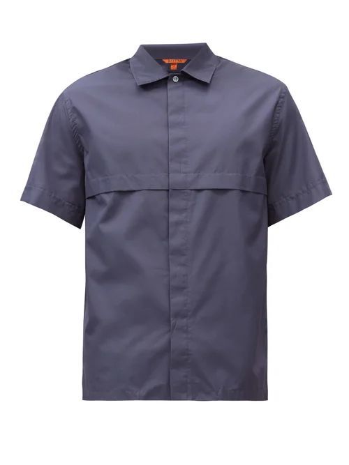 Barena Venezia - Pintuck-fold Cotton-poplin Short-sleeved Shirt - Mens - Navy