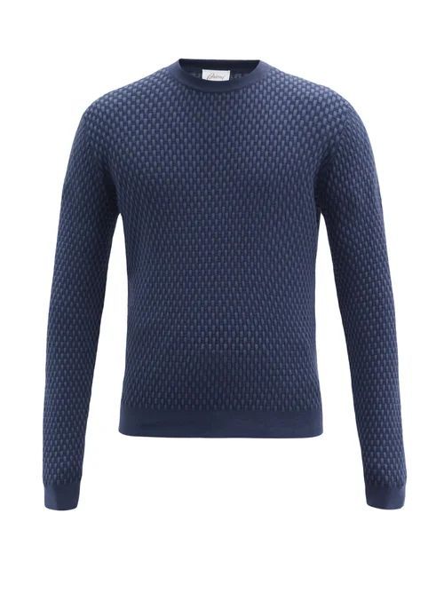 Brioni - Basket-weave Cotton-blend Sweater - Mens - Navy
