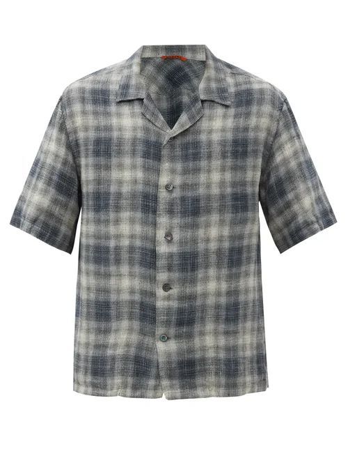 Barena Venezia - Solana Short-sleeved Checked Linen Shirt - Mens - Dark Grey