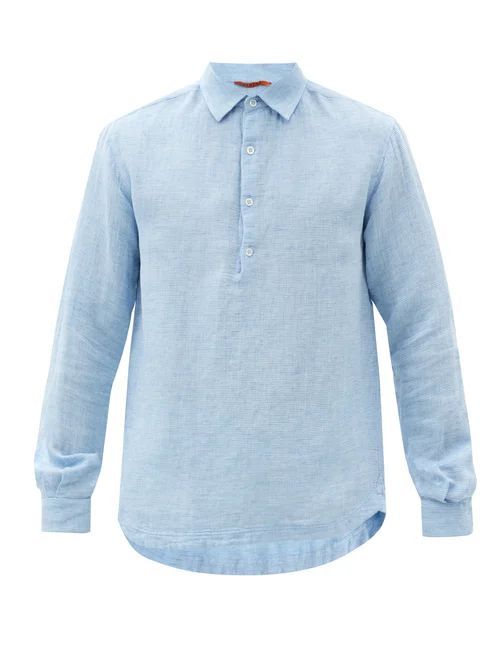 Barena Venezia - Pavan Quarter-placket Cotton-blend Shirt - Mens - Light Blue