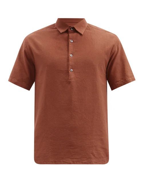 Barena Venezia - Half-buttoned Cotton Short-sleeved Shirt - Mens - Burgundy