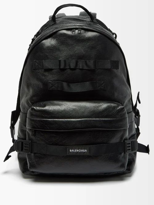 Army Logo-patch Leather Backpack - Mens - Black