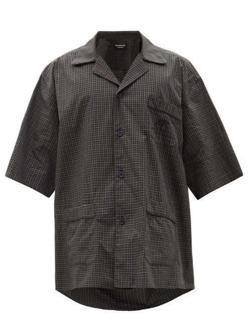 Balenciaga - Oversized Checked Cuban-collar Shirt - Mens - Navy