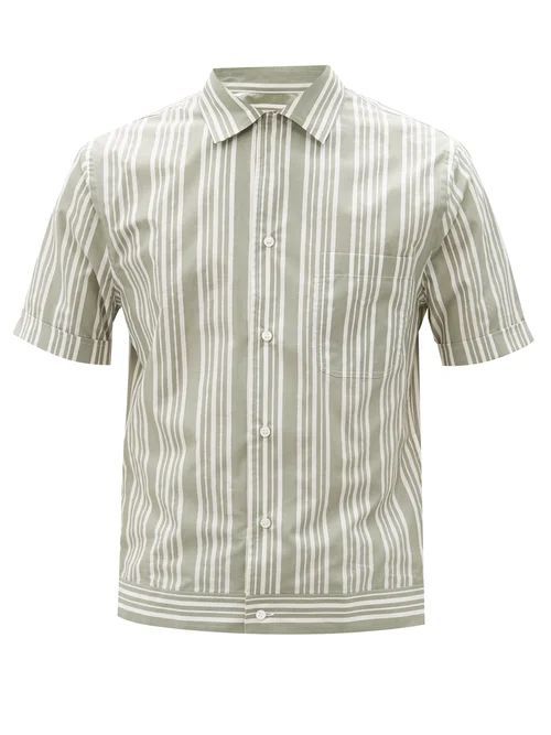 Brioni - Striped Short-sleeve Cotton-poplin Shirt - Mens - White Multi