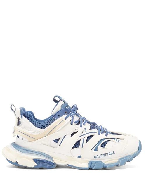 Balenciaga - Track Worn Out Panelled Trainers - Mens - Blue White
