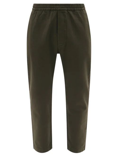 Bativoga Drawstring-waist Cotton-twill Trousers - Mens - Dark Khaki