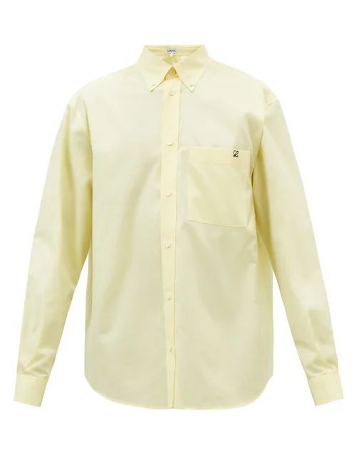 Anagram-embroidered Cotton-poplin Shirt - Mens - Yellow