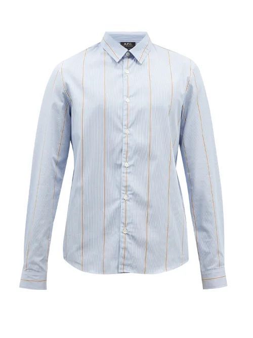 Anthony Striped Cotton-poplin Shirt - Mens - Light Blue