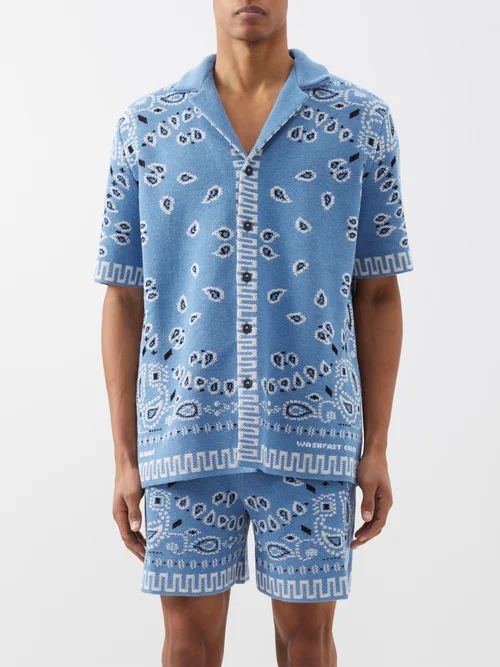 Bandana-jacquard Cotton-piqué Shirt - Mens - Blue