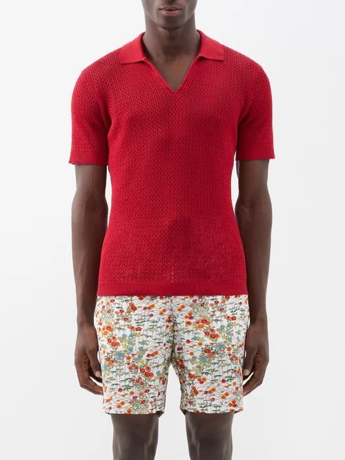 Bruno Open-collar Cotton-mesh Polo Shirt - Mens - Red