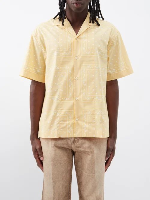 Bandana-print Cotton Shirt - Mens - Light Yellow