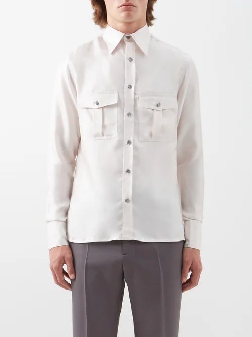 Bellowed-pocket Silk-twill Shirt - Mens - White