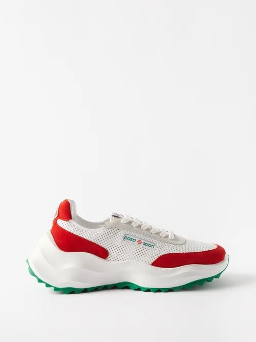 Atlantis Mesh And Suede Trainers - Mens - White Red