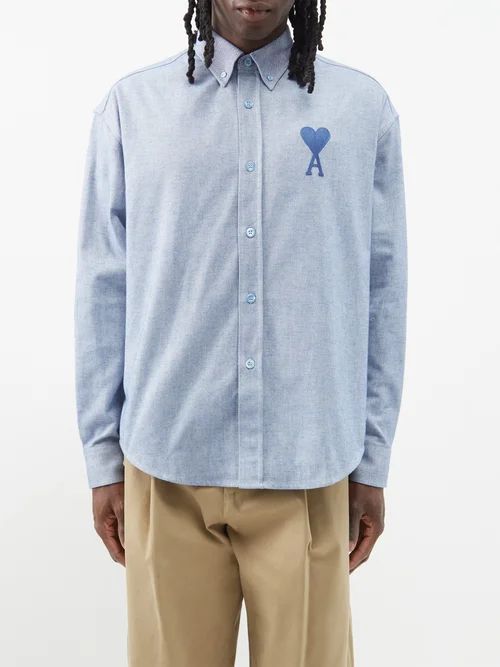 Ami De Caur-embroidered Cotton-poplin Shirt - Mens - Blue