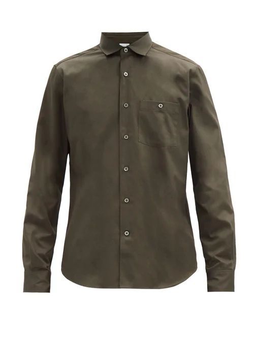 Caruso - Patch-pocket Cotton-poplin Shirt - Mens - Dark Green