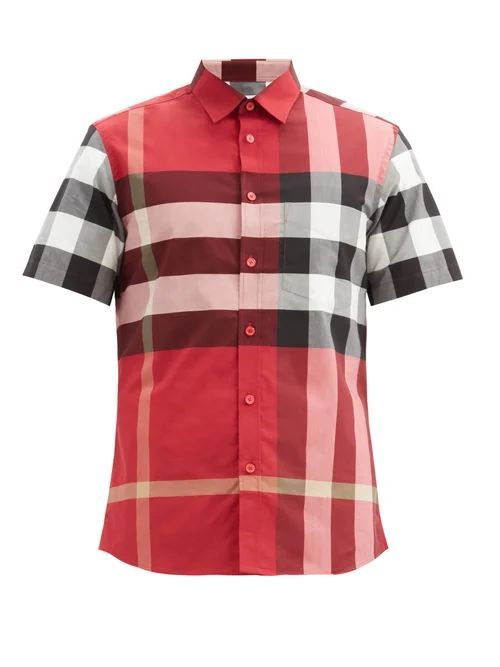 Burberry - Somerton Nova-check Cotton-blend Poplin Shirt - Mens - Red