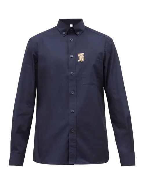 Burberry - Tb-embroidered Cotton-blend Shirt - Mens - Navy